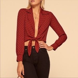 Reformation Dottie Polka Dot Tie Shirt/Blouse